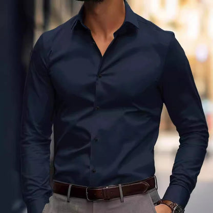 Business Lapel Shirt Solid Color Long Sleeve Casual Buy Center