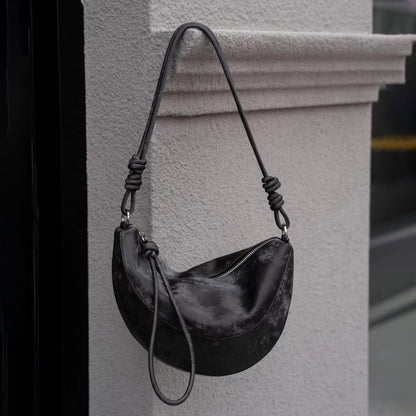 Just Arrived at Buy Center: Summer Top Layer Cattlehide Leather Fashion Shoulder Messenger Bag Black 30x5x20CM