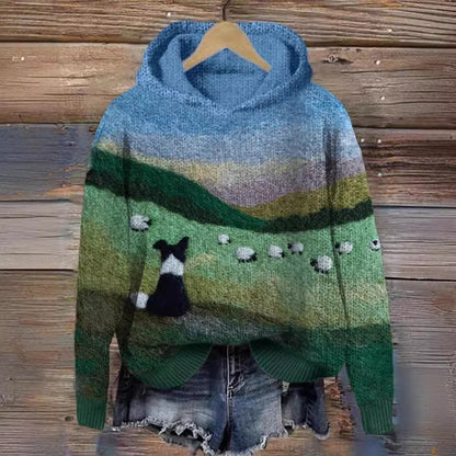 Hot New Items at Buy Center: Mysterious Cat Art Print Stitching Hoodie Sweater