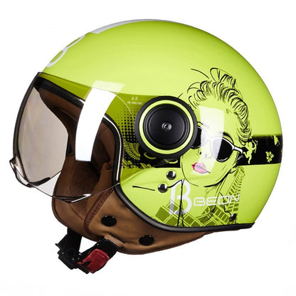 Fresh Arrivals at Buy Center: Battery Car Half Helmet Lightweight Semi-covered Retro Bright Light Green White