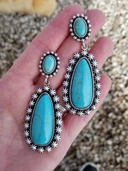 Antique Silver Turquoise Earrings Creative Drop-shaped Buy Center