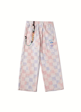 Men's And Women's Loose Straight Plaid Gradient Casual Trousers