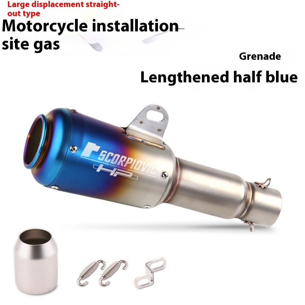 Newly Arrived at Buy Center: Motorcycle Modification Flower Cover Barrel Exhaust Pipe Universal Lengthened Half Blue