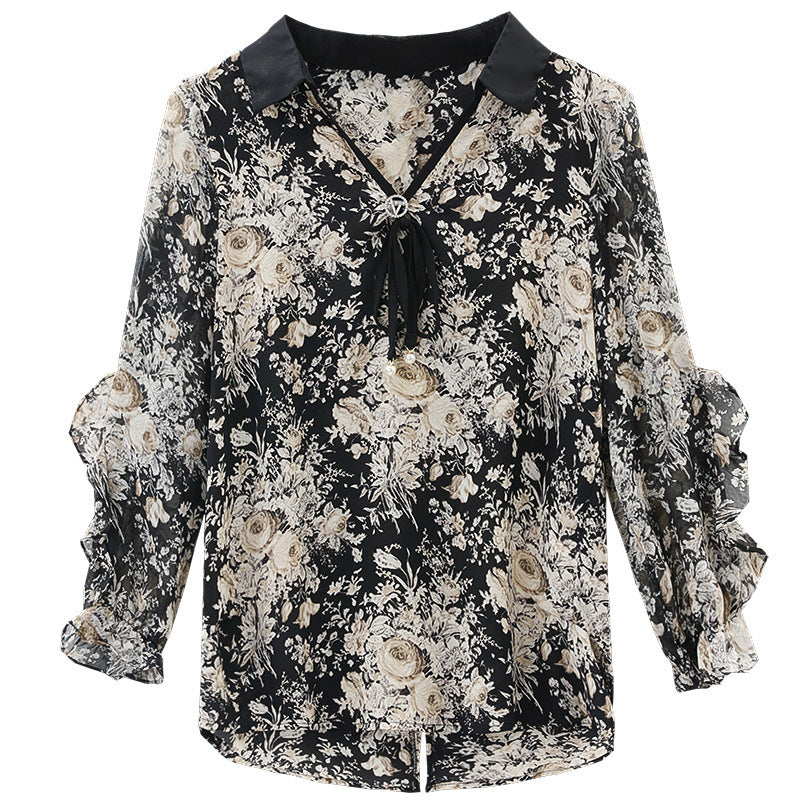 Middle-aged Mother Floral Shirt Top