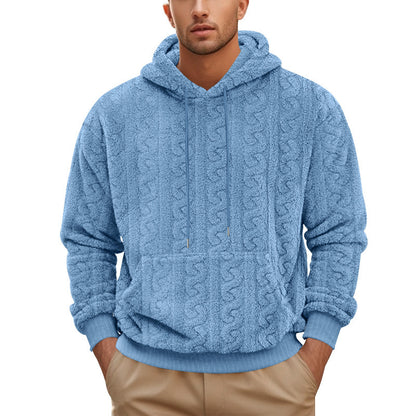 Pull à capuche en jacquard pelucheux pour hommes, automne et hiver, européen et américain, pour le sport et les loisirs