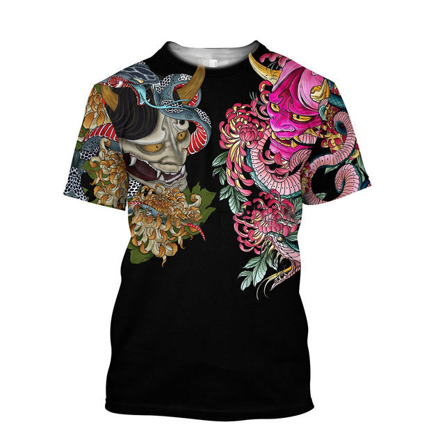 Camiseta de hombre 3D con estampado de samurái, camiseta holgada de cuello redondo