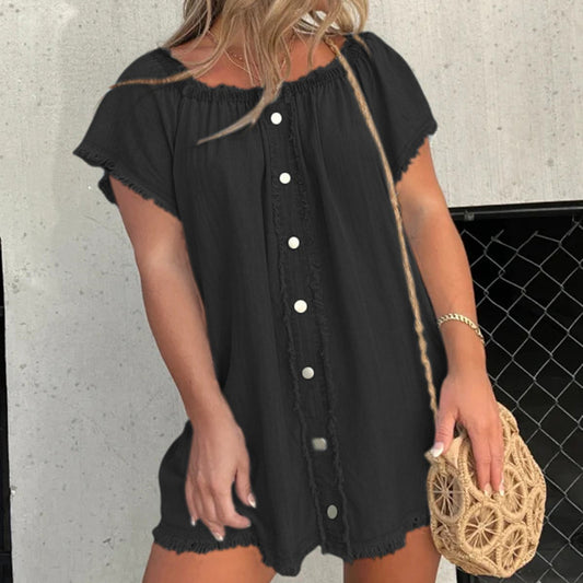 New Women's Denim Off-shoulder Tassel Dress