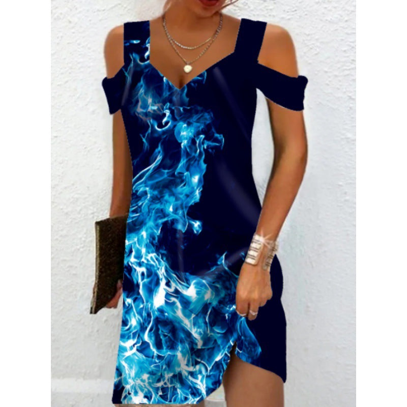 Hot New Items at Buy Center: Cross-border European And American Women's Summer Foreign Trade New Printing Elegant Dress Dark Blue