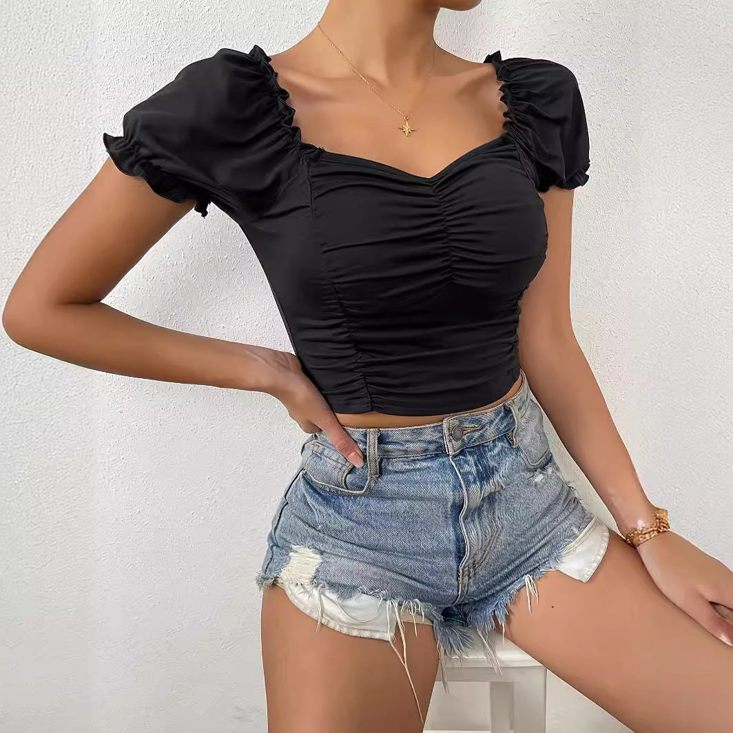 Blusa suelta de manga corta con cuello en V nueva para primavera y verano para mujer de Europa y América