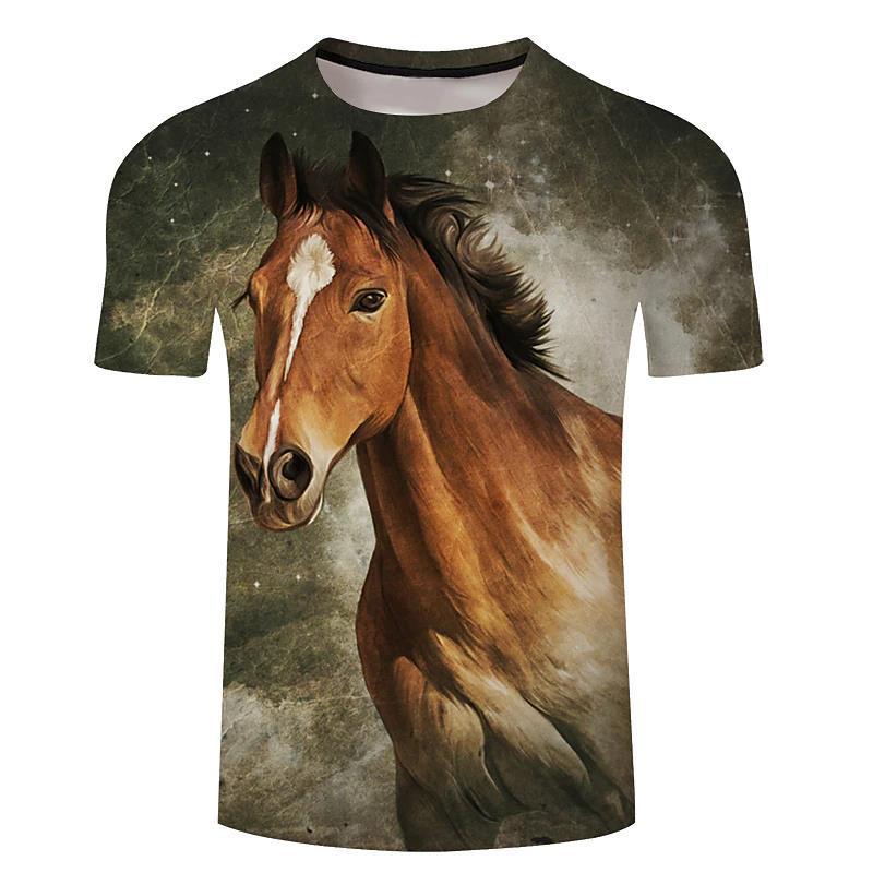 Hot New Items at Buy Center: Men's 3d Horse Printed T-shirt Riding Crew Neck Short Sleeve Streetwear Hip Hop Trend FJ00084