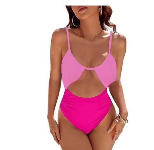 Fresh on the Scene at Buy Center: Women's Multi-color Siamese Triangle Push Up High Waist Fat Cover Thin Bikini Light pink rose