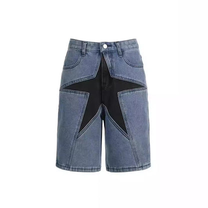 Fresh on the Scene at Buy Center: Trendy Loose Contrast Color Five-pointed Star Shorts Blue