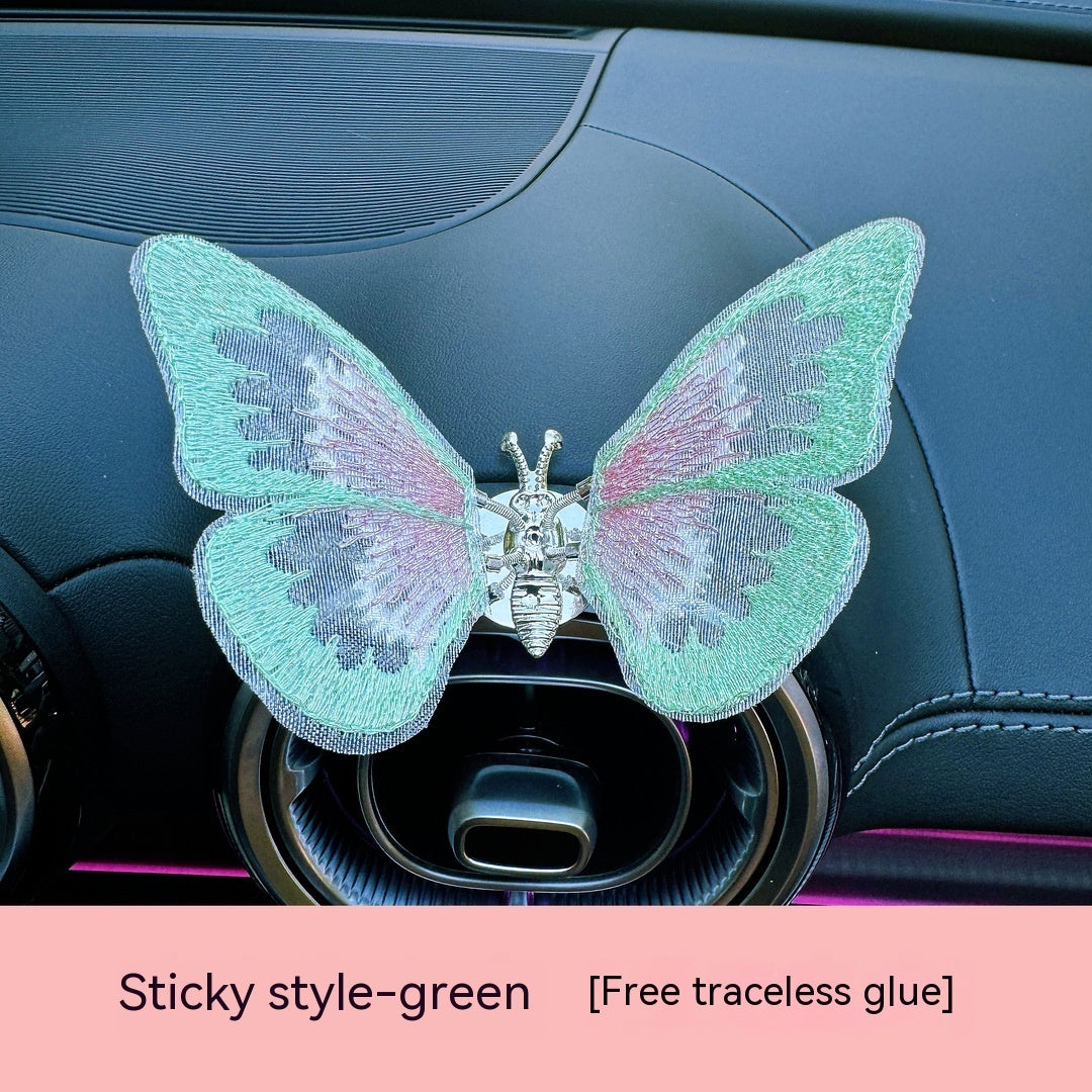 Just Arrived at Buy Center: Moving Embroidery Butterfly Center Console Air Outlet Decoration Healing Series Car Accessories Green Paste 1PC