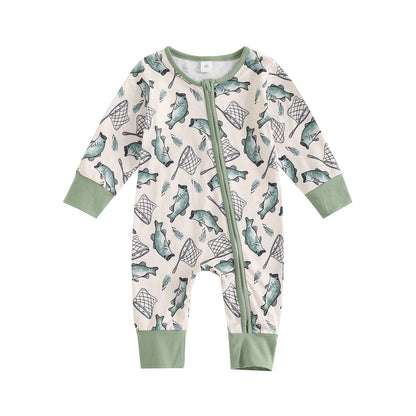 Fresh on the Scene at Buy Center: Long Sleeve Little Fish Printed One-piece Green