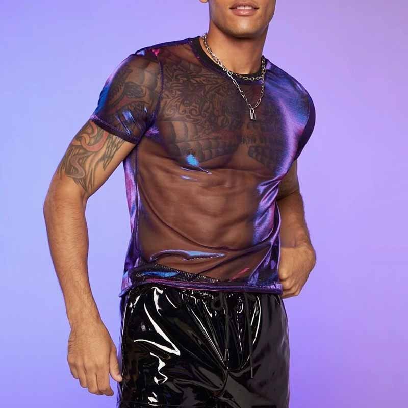 New Golden Thin And Glittering See-through Mesh Short-sleeved T-shirt For Boys