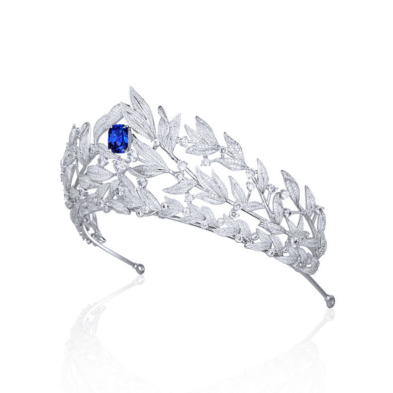 Couronne de saphir en cuivre micro-incrusté AAA Zircon Couronne Coiffe de mariage