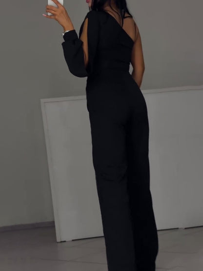 Single Sleeve Patchwork Mesh Jumpsuit Buy Center