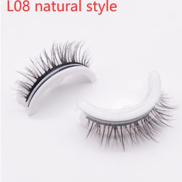 Buy Center Premium-Reusable 3D Mink Lashes Natural False Eyelashes Self Adhesive Fake Glue Free Makeup Eyelash Extension Silk L08 natural style PVC round box 1PC