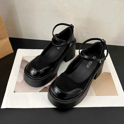 Newly Arrived at Buy Center: Retro Height Increasing Thick High Heel Shoes Black