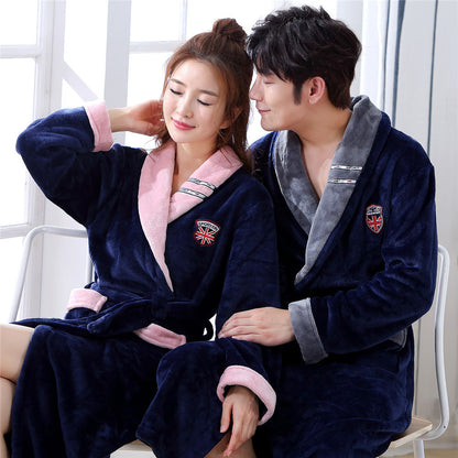 Winter Flannel Lovers Robe Gown Elegant Solid Casual Sleepwe Buy Center