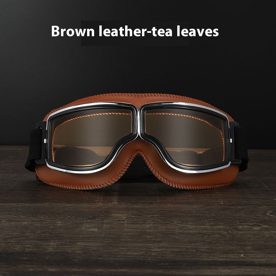 Hot New Items at Buy Center: Men's Retro Outdoor Goggles Brown Leather Frame Brown