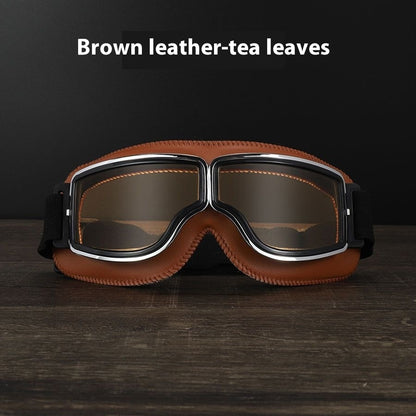 Hot New Items at Buy Center: Men's Retro Outdoor Goggles Brown Leather Frame Brown