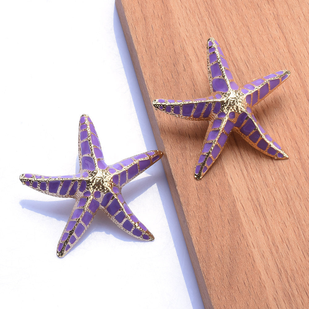 Buy Center Handpicked- Alloy Purple Starfish All-match Mediterranean Style Pentagram Stud Earrings 01 Purple