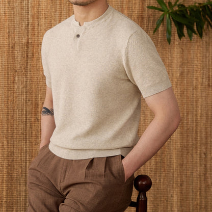 Just Arrived at Buy Center: Knitted Short-sleeved T-shirt Men's Cotton Casual Bottoming Shirt Beige