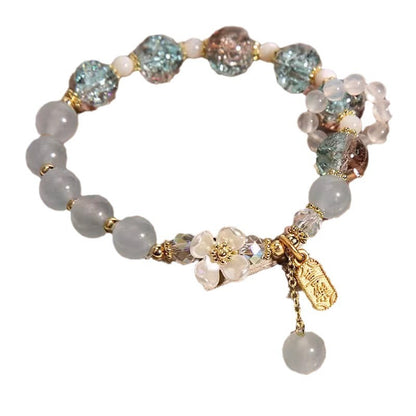 Buy Center Exclusive Offer-Ins Korean Style Lavander Purple Chalcedony Crystal Single Circle Women's White Agate Blue Flower Bracelet