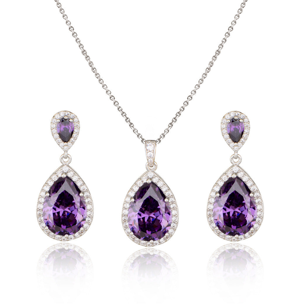 Collier en forme de goutte d'eau en zircon brillant et grand pour les oreilles, bijoux de mariage simples et gracieux