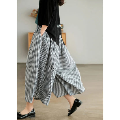 Fresh on the Scene at Buy Center: Plus Size Imitation Cotton And Linen Plaid Casual Cropped Pants For Women Black And White Fine Plaid