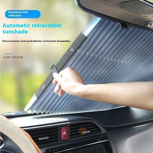 Hot New Items at Buy Center: Automatic Retractable Sunshade Sun Protection Front Windscreen Car Sunshade Windproof Summer Car Sunshade