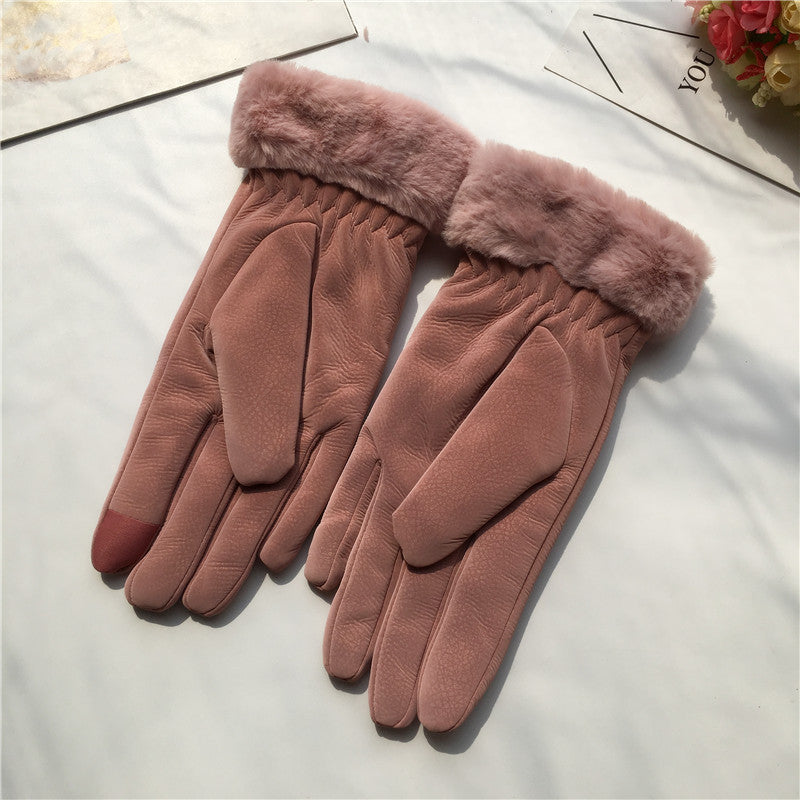 Autumn And Winter Women's Riding Gloves Korean Style Alphabet Cartoon Warm Double Layer Fleece-lined Buy Center