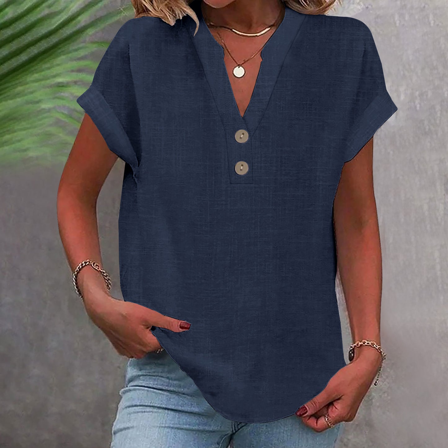 Stand Collar Button Short Sleeve Women's Shirt Buy Center