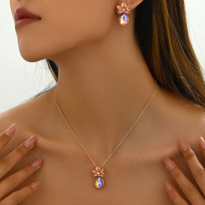 Buy Center Exclusive Offer-Simple Flower Necklace And Earrings Suite Inlaid Zircon XL54073