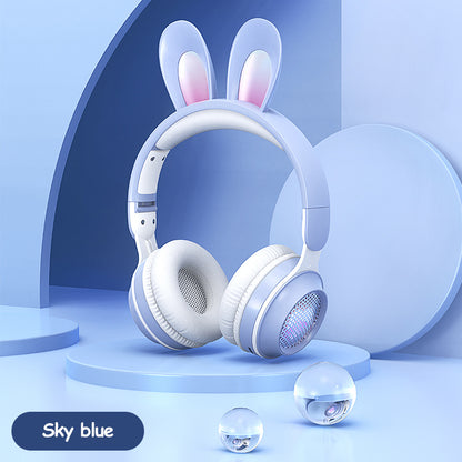 Rabbit Ear Headphones Wireless Luminous Extendable Wheat Headphones Blue