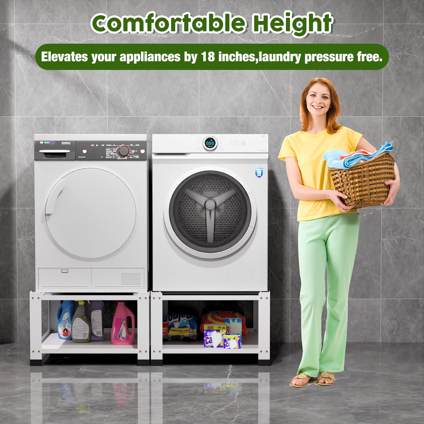 Laundry Pedestal 18inch Height, Washer And Dryer Pedestals With Storage Shelf, 700lbs Weight Capacity Washing Machine Stands For Most Washers And Dryers, Assembly Required 2 Pack Buy Center