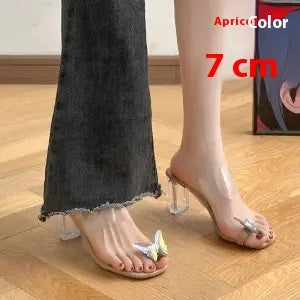 Bow Clip Toe Transparent Thick High Heel Sandals High-grade Buy Center