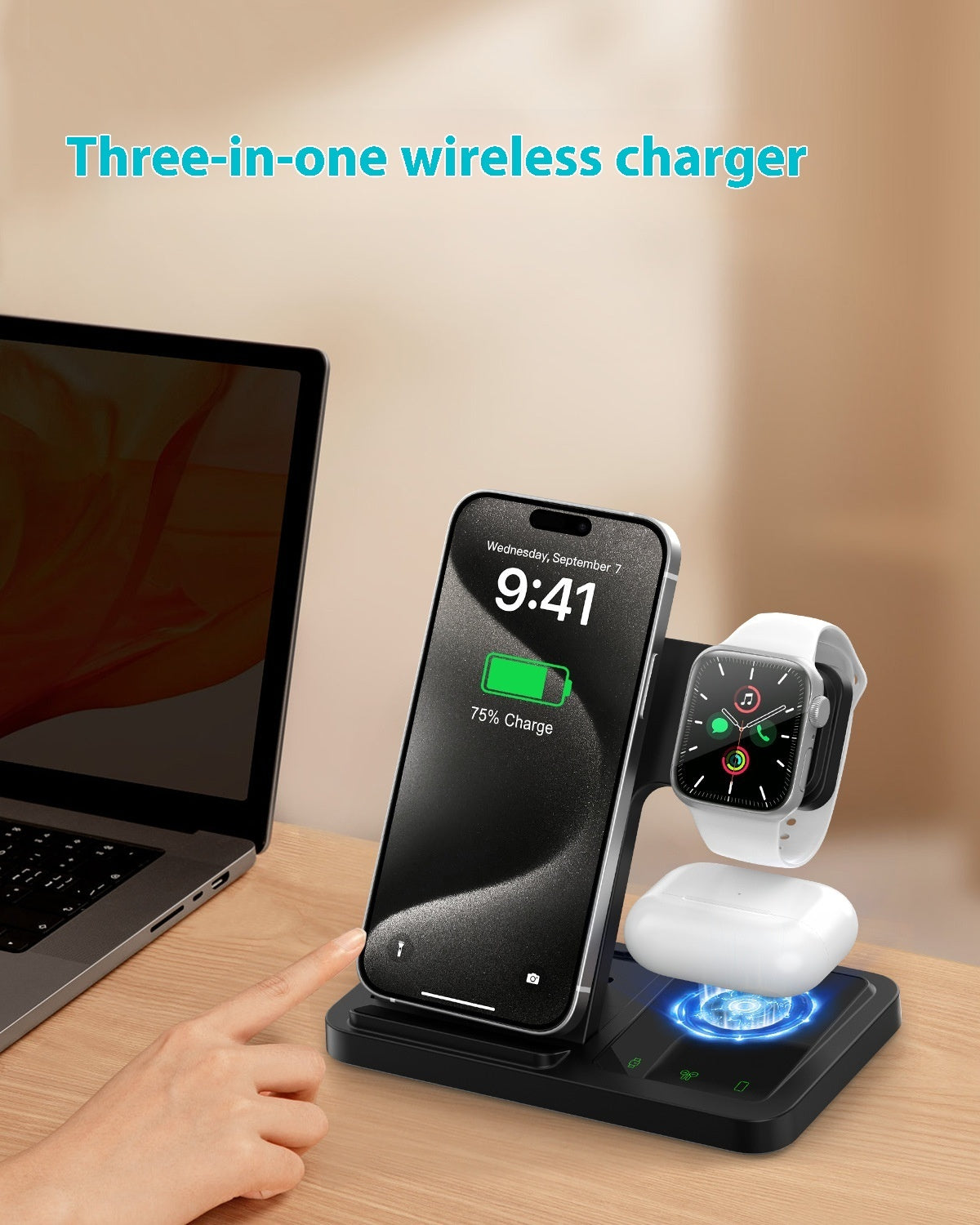 Newly Arrived at Buy Center: Three-in-one Wireless Charger For Iphone15 Charging Set Fast Charge Iwatch Watch Headset Base Bracket