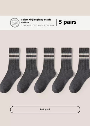 Chaussettes mi-mollet en coton pour hommes, désossées, en pur coton, respirantes, de sport, grande taille