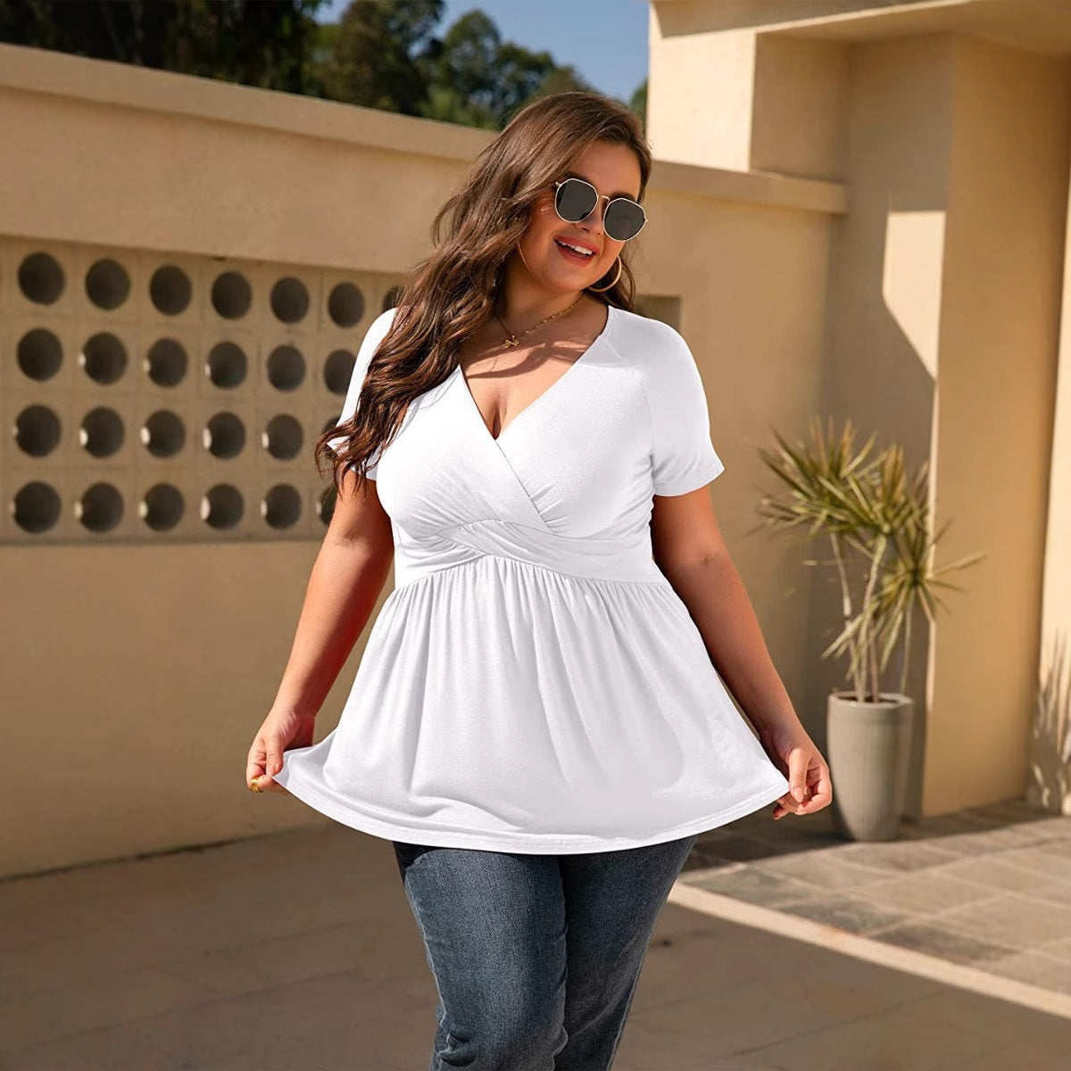 Women's Plus Size T-shirt V-neck Top