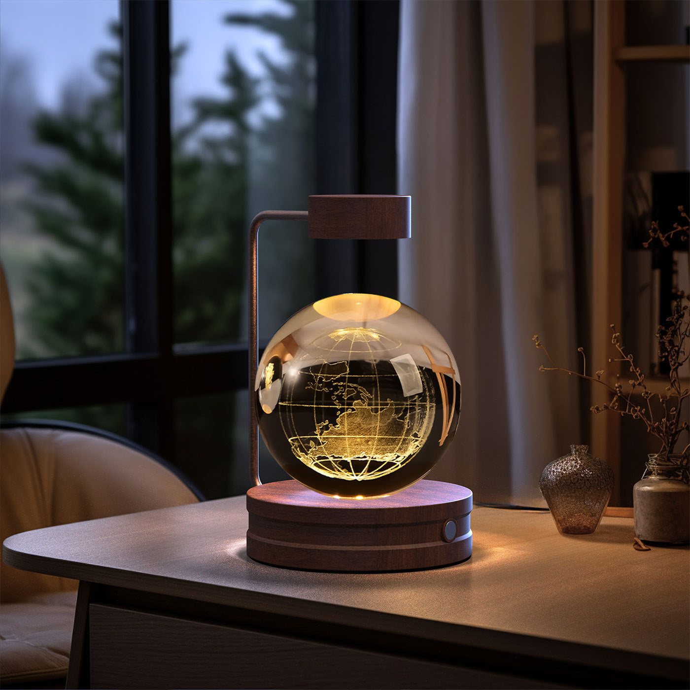 Crystal Ball Cosmic Dinosaur Indoor Night Light USB Power Warm Bedside Light Birthday Gift Night Lamp Earth Dark wood