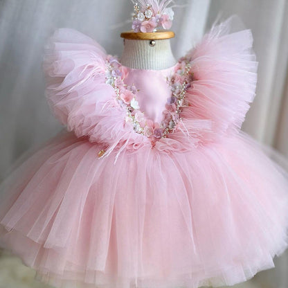 Fresh on the Scene at Buy Center: Year-Old Beaded Flower Princess Dress Girls' Veil Dress Sweet