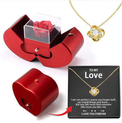 Trending Now at Buy Center: Fashion Jewelry Box Red Apple Christmas Gift Necklace Eternal Rose For Girl Mother's Day Valentine's Day Gifts With Artificial Flower Rose Flower Jewelry Box LOVER necklace gold card box English