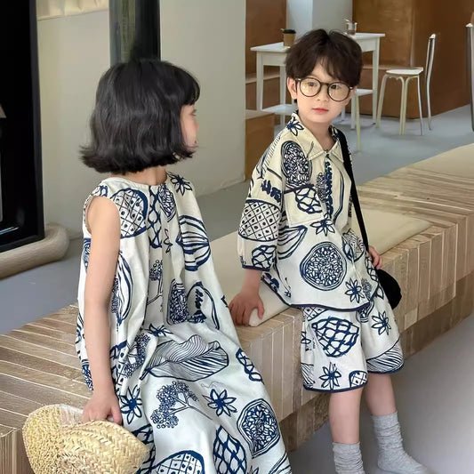 Fresh Arrivals at Buy Center: Irregular Pattern Dress Children's Casual Short-sleeved Shorts Two-piece Set