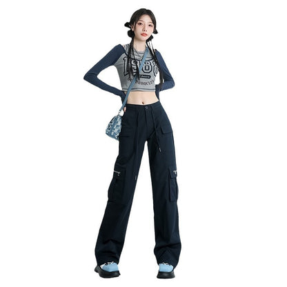 Hot New Items at Buy Center: American High Waist Straight Cargo Pants Loose Slimming Hot Girl Wide Leg