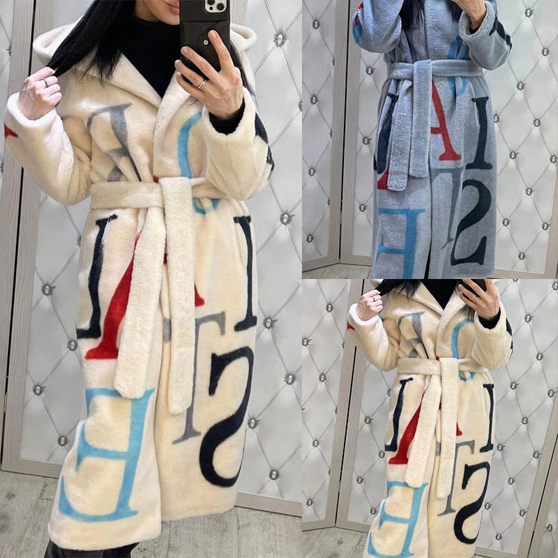 Hot New Items at Buy Center: Letter Fashion Women's Plus Size Printed Long Coat