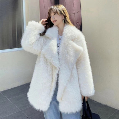 Mid-length Loose Comfortable Suit Large Lapel Artificial Wool Coat | Women's Clothing-Outerwear & Jackets-Lea | Buy Center