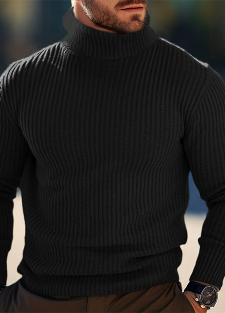 Autumn And Winter Turtleneck Solid Color Striped Sweater Men Buy Center