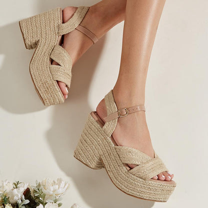 Just Arrived at Buy Center: European And American Platform Wedge Hemp Rope Women's Sandals